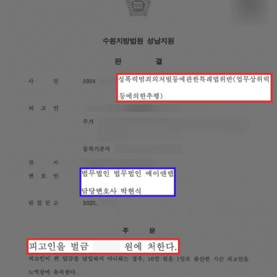 수차례에 걸쳐 부하직원의 신체를 만지며 추행한 의뢰인 변호하여 벌금형 이끌어내