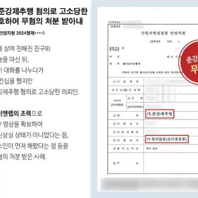 친구에게 준강제추행 혐의로 고소당한 의뢰인 변호하여 무혐의 처분 받아내